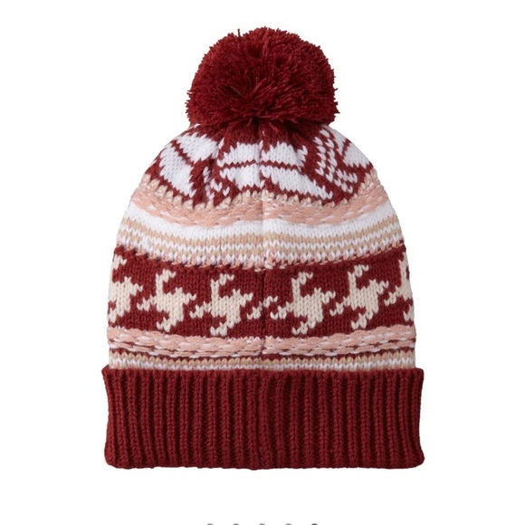 The North Face Women's Fair Isle Beanie Maroon Hat NWT Oversized Pom - Picture 4 of 6